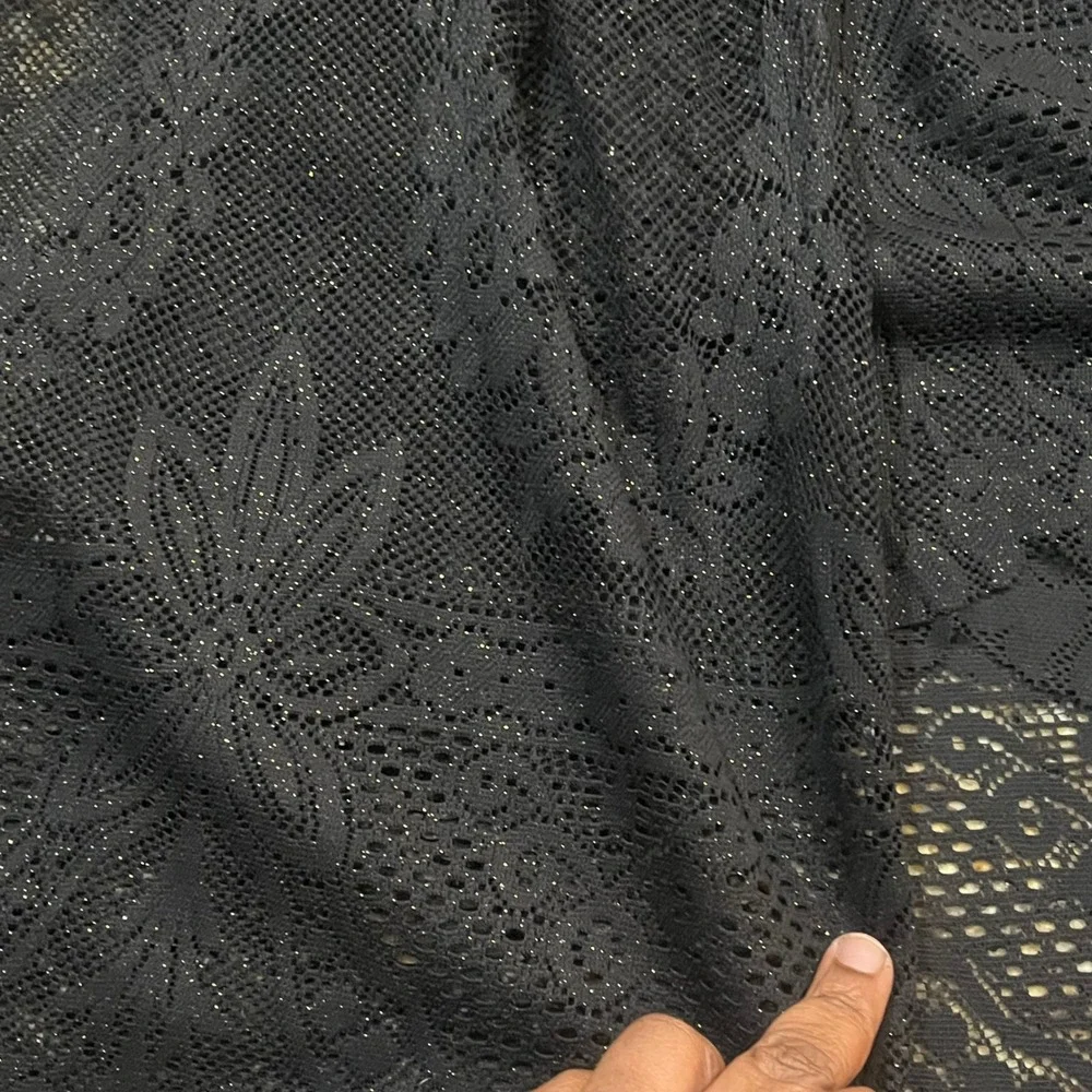 Free People‎ Black Lace High Low Mini Dress Metallic Shimmer Boho V-Neck Size 0